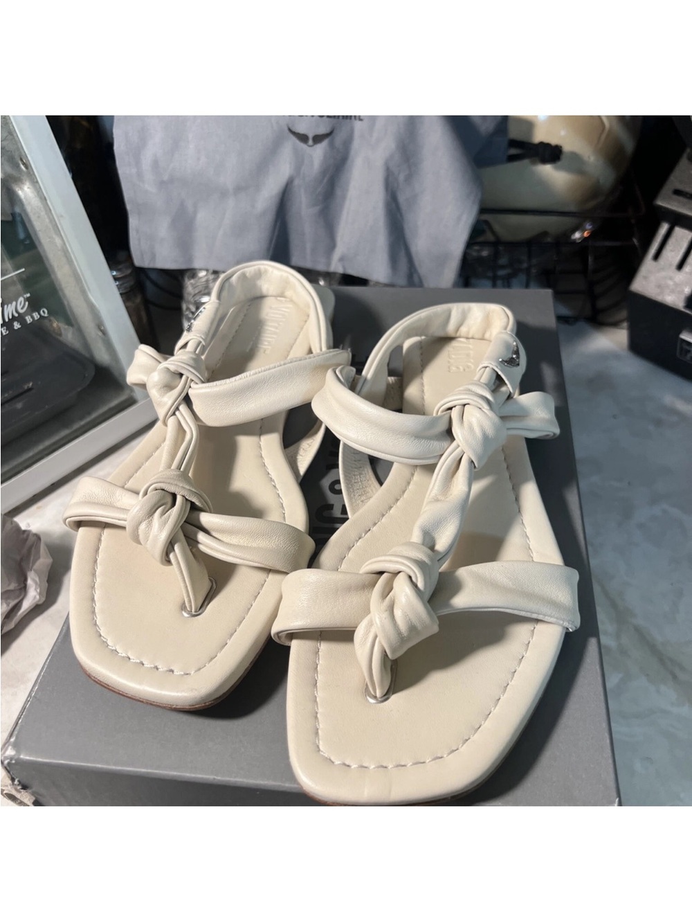 Zadig & Voltaire FORGET ME KNOT  Lambskin SANDALS Size 40/9 Cream